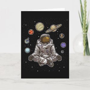 Cartão Astronauta de Yoga Medita No Espaço E Sente A Ga
