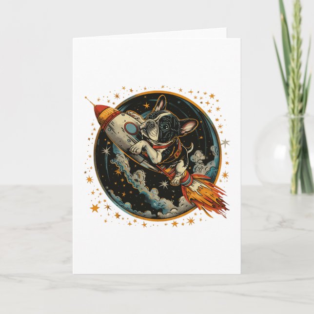 Cartão Astronauta do Bulldog Francês (Frente)
