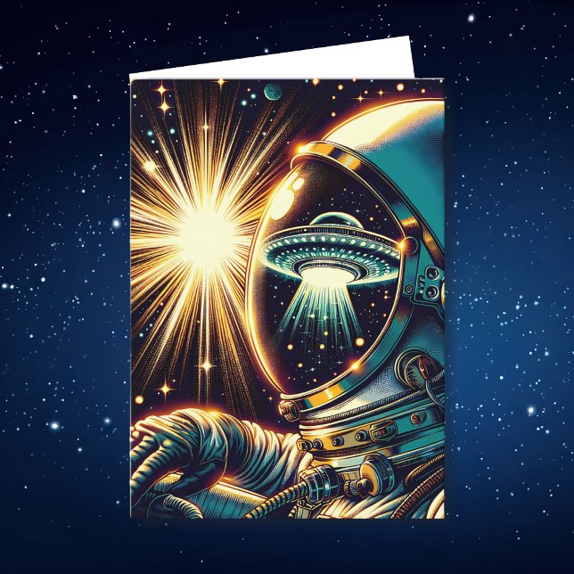 Cartão Astronauta e OVNI Piada | Aniversário  (Criador carregado)