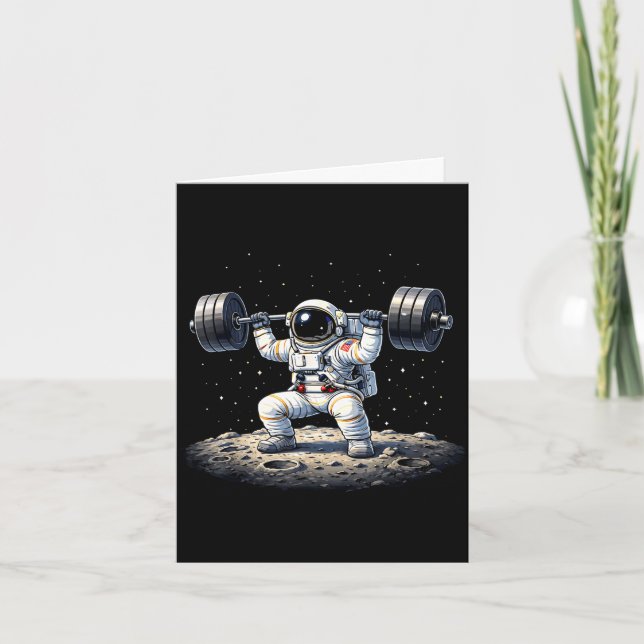 Cartão Astronauta engraçado levantando peso ginásio de co (Frente)