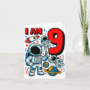 Cartão Astronauta Eu Tenho 9 Anos de Idade Menino de Aniv