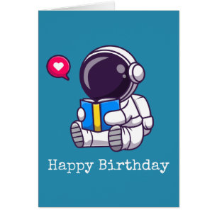 Cartão Astronauta lendo livro crianças bonitinhas