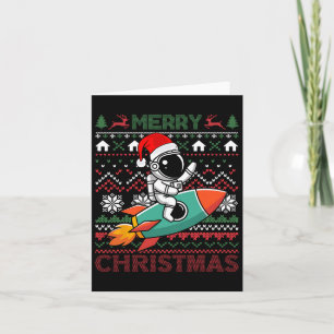 Cartão Astronauta Santa Hat, feliz de Natal Feio, Andando