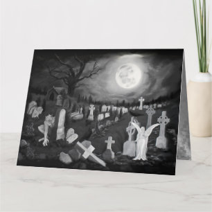 Cartão At night on the cemetery - Angel with Devil