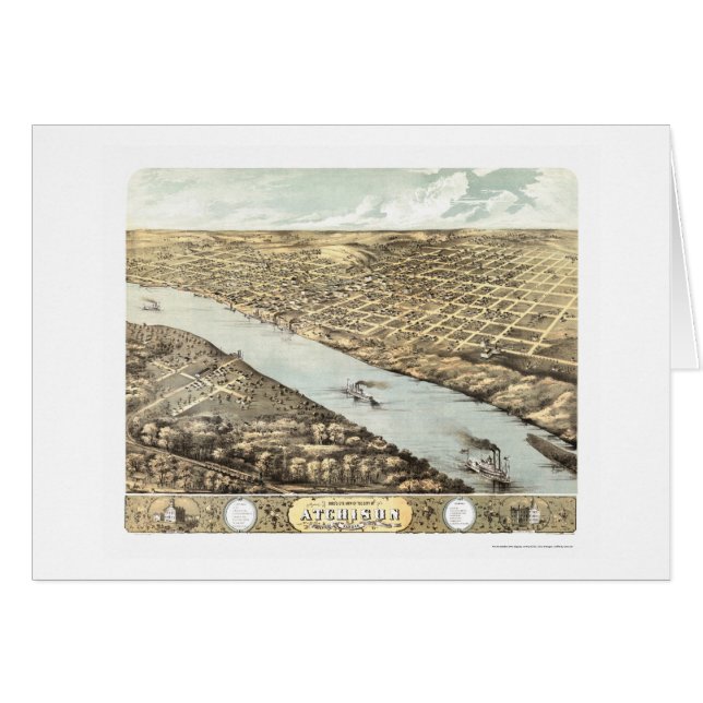 Cartão Atchison, mapa panorâmico de KS - 1869 (Frente Horizontal)