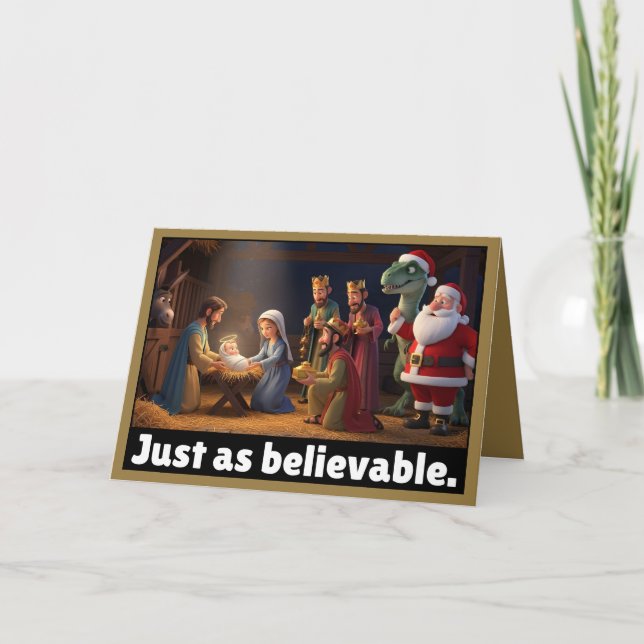 Cartão Atheist dinosaur and Santa Christmas (Frente)