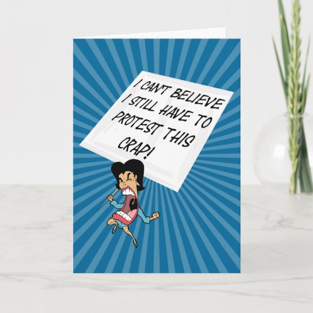 Cartão Ativista furioso com sinal de protesto (Frente)