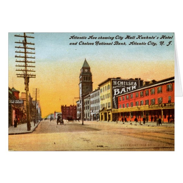 Cartão Atlantic Ave., Atlantic City 1908 Vintage (Frente Horizontal)