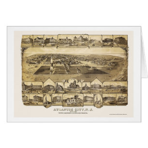 Cartão Atlantic City, mapa panorâmico de NJ - 1880