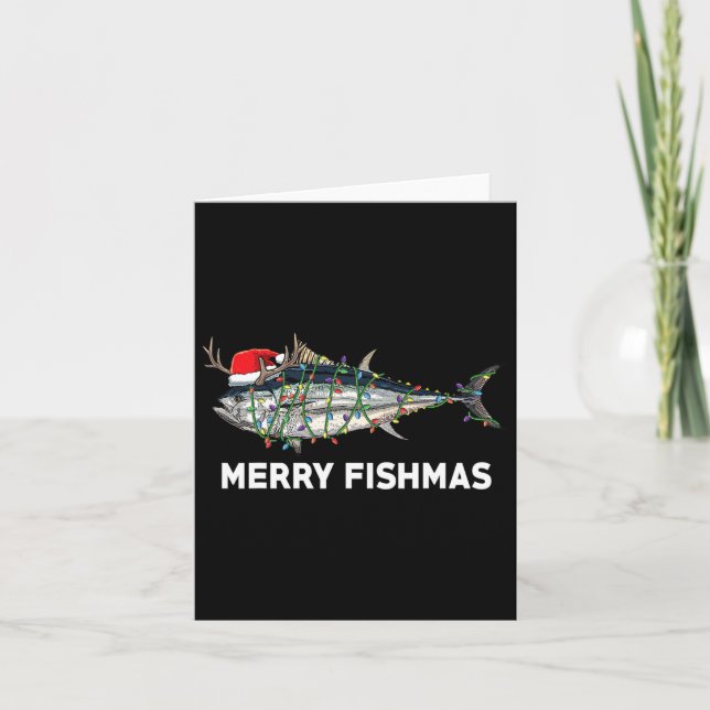 Cartão Atum Engraçado Peixe Natal Papai Noel Xmas Pescado (Frente)