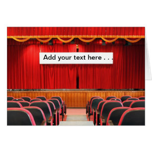 Cartão Auditório com cortinas e a bandeira vermelhas