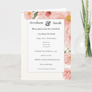 Cartão Aufruf Pink Watercolor Wedding Jewish Invitation