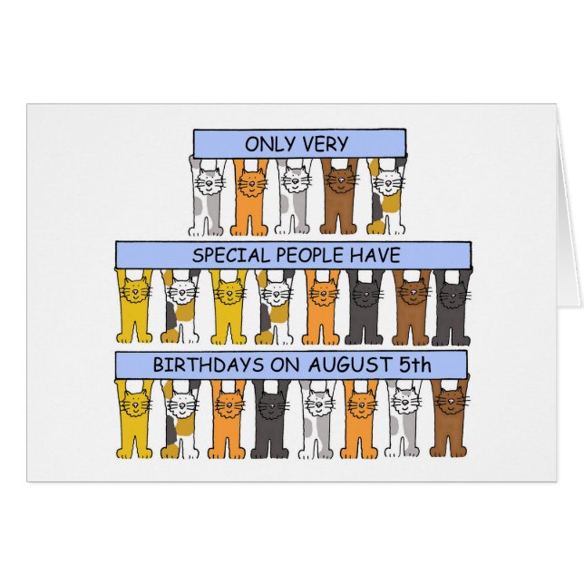 Cartão August 5 Birthday - Gato de Cartoons (Frente Horizontal)