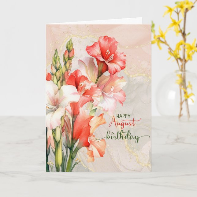 Cartão August Birthday Gladiolus Peach Birth Month (Flor Amarela)