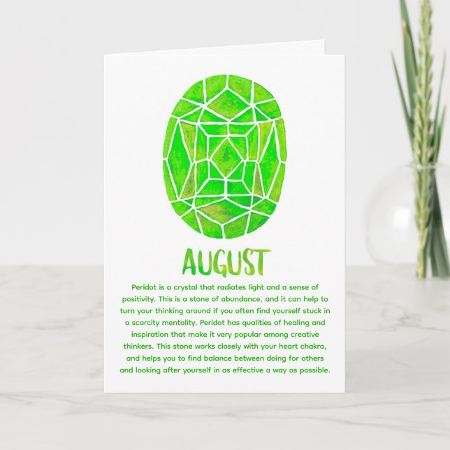 Cartão August Birthstone Peridot Birthday Watercolor (Frente)