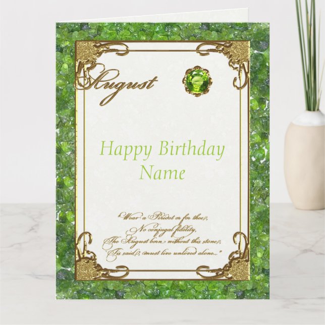 Cartão August Peridot Birthstone Grande Aniversário (Frente)