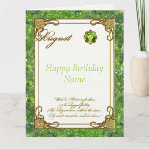 Cartão August Peridot Birthstone Grande Aniversário