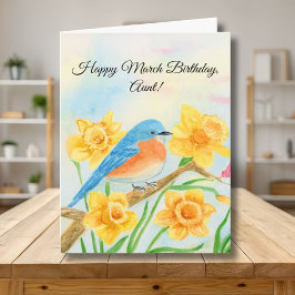 Cartão Aunt Happy March Birthday Blue Bird 
