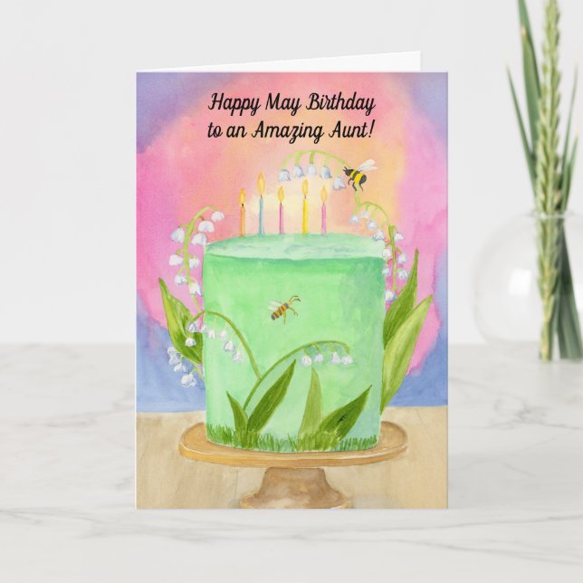Cartão Aunt Happy May Birthday Lily of Valley (Frente)
