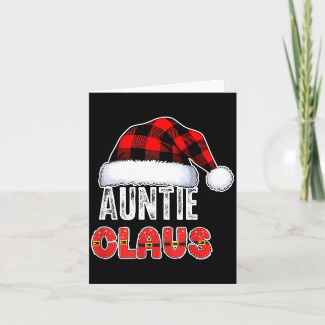 Cartão Auntie Claus Buffalo Plaid Red Santa Hat Christmas (Frente)