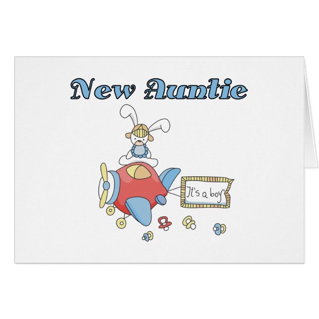Cartão Auntie novo - camiseta e presentes do avião (Frente Horizontal)