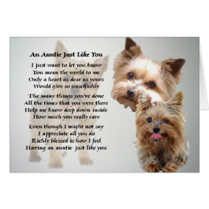 Cartão Auntie Poem - Yorkshire terrier