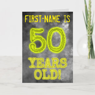 Cartão Aura Brilhante Spooky Olha "50 ANOS!" + Nome