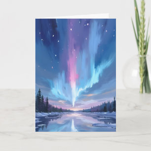 Cartão Aurora Boreal Aquarela Luzes do Norte Pintada