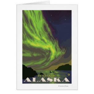 Cartão Aurora boreal e orcas - Petersburgo, Alaska