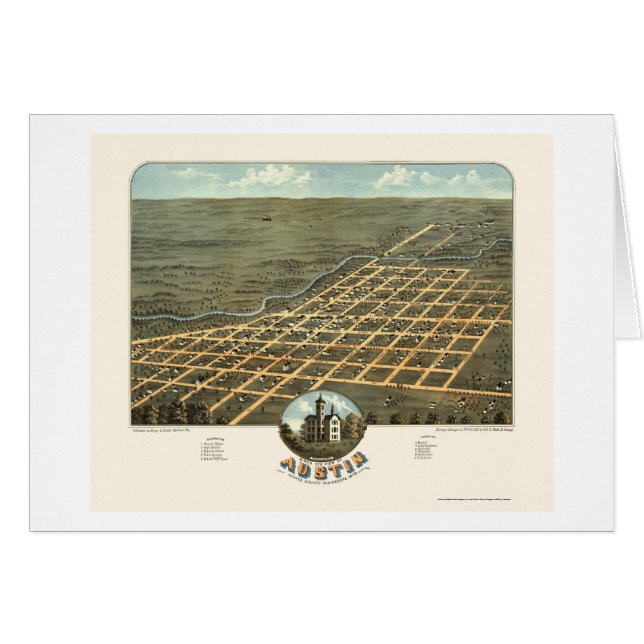 Cartão Austin, mapa panorâmico do manganês - 1870 (Frente Horizontal)