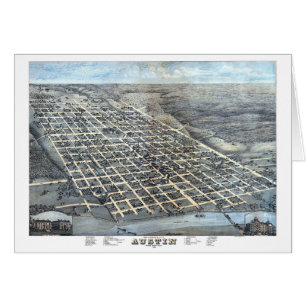 Cartão Austin, Texas Antique Aerial City Map de 1873