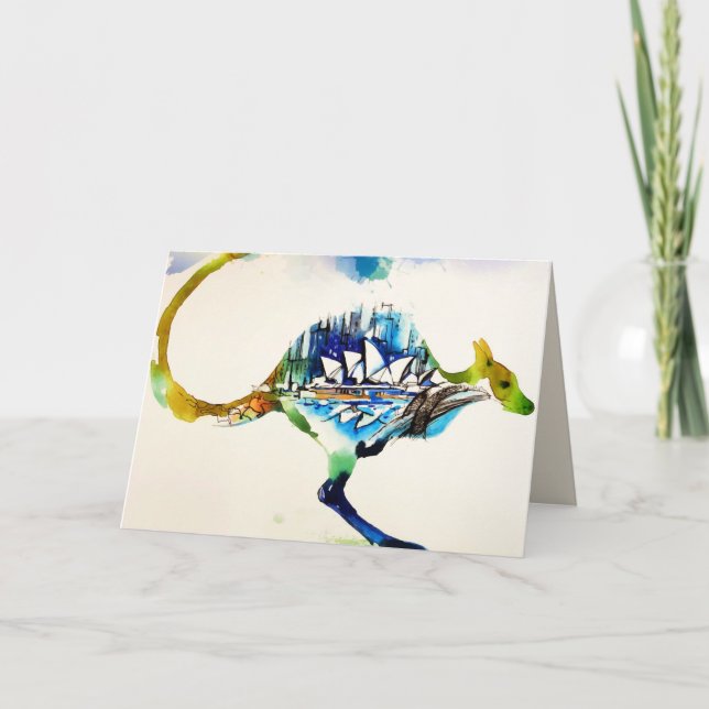 Cartão Austrália City Skyline Viagem Love Watercolor (Frente)