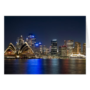 Cartão Austrália, Sydney. Horizonte com Casa da Ópera vis