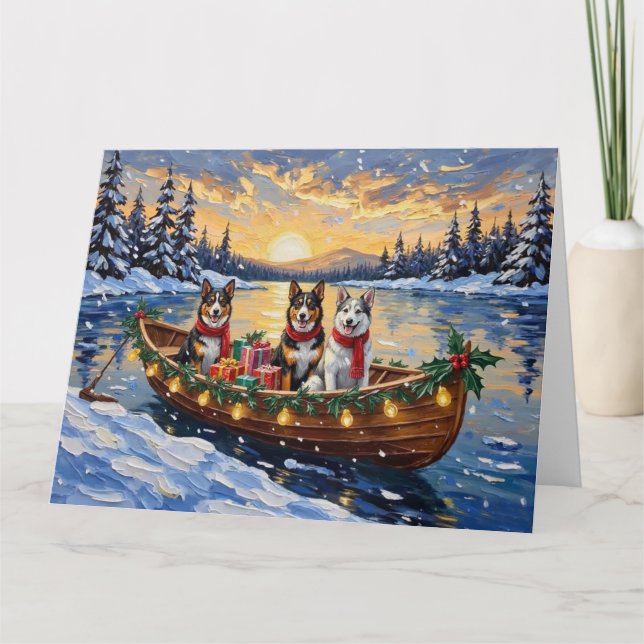Cartão Australian Cattle Dog Christmas Boat Holiday (Frente)