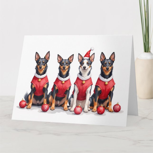 Cartão Australian Kelpie Christmas Dress Santa Hat (Frente)