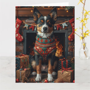 Cartão Australian Kelpie com Presentes de Natal Lareira