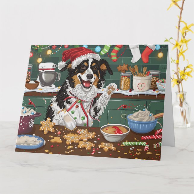 Cartão Australian Shepherd Feriado de Confeitaria de Nata (Flor Amarela)