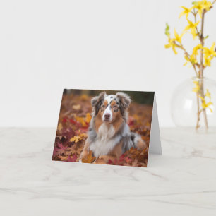 Cartão Australian Shepherd nas Folhas de Outono Caem Ins