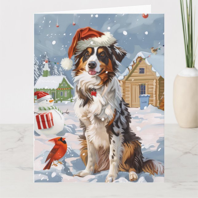 Cartão Australian Shepherd Natal Mágico de Natal (Frente)