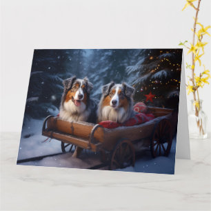 Cartão Australian Shepherd Snowy Sleigh Decoração de Nata