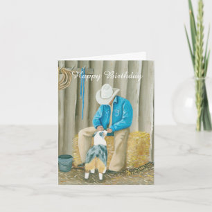 Cartão Australian Shepherd Western Art Birthday Note Card