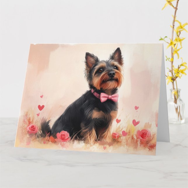 Cartão Australiano Terrier com Rosas - Dia de os namorado (Flor Amarela)