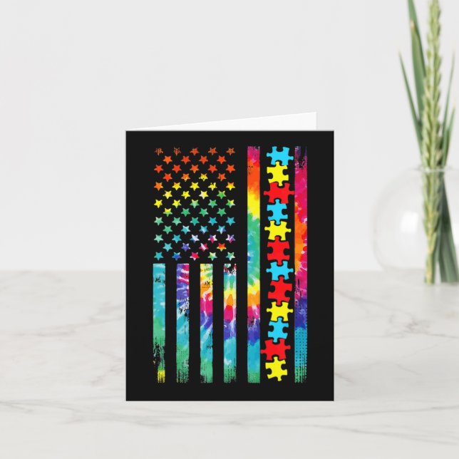 Cartão Autismo American Flag Tie Dye Autismo Sensibilizaç (Frente)