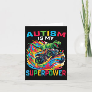 Cartão Autismo É Meu Superpoder Dino T Rex Monster Truck