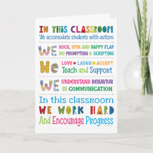Cartão Autismo Especial de Educação Apreciação do Profess