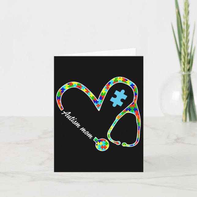 Cartão Autismo Mãe Quebra-cabeça Stethoscope Enfermeira A (Frente)