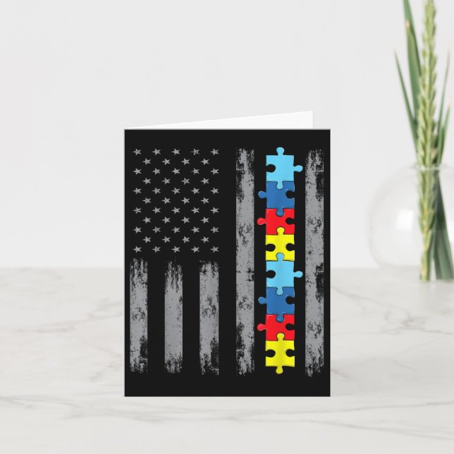 Cartão Autismo Sensibilização da Camisa de Bandeira Ameri (Frente)
