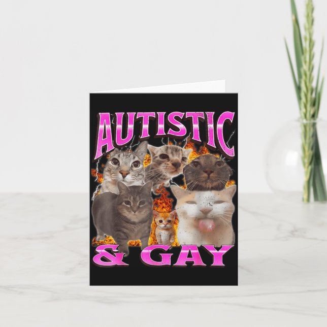 Cartão Autista e Gay Diversão Gato Meme Contrafação Gráfi (Frente)