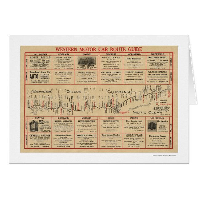 Cartão Auto mapa de rota ocidental 1915 (Frente Horizontal)