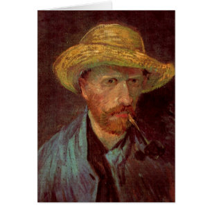 Cartão Autoretrato Van Gogh com Chapéu e Pipe de Palha